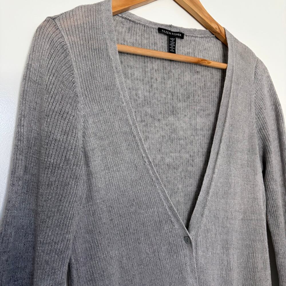 Eileen Fisher Italian Yarn Ribbed Duster Cardigan Gray Size XS Minimalist - Picture 2 of 8